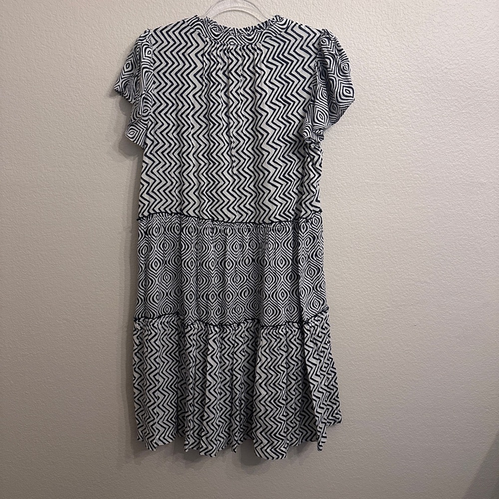 Anthropologie Black and White Geometric Penrose Tiered Dress - Picture 6 of 6